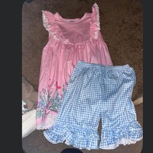 Pink Floral Dress and Blue Gingham Shorts